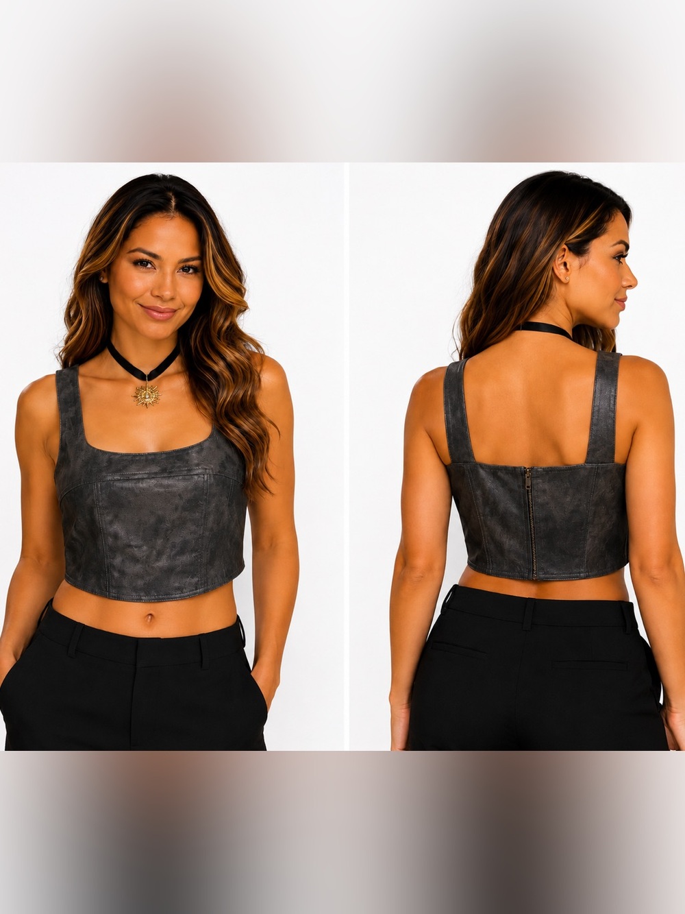 Madden NYC Smoke Gray Vegan Leather Corset Crop Top NWT Size L